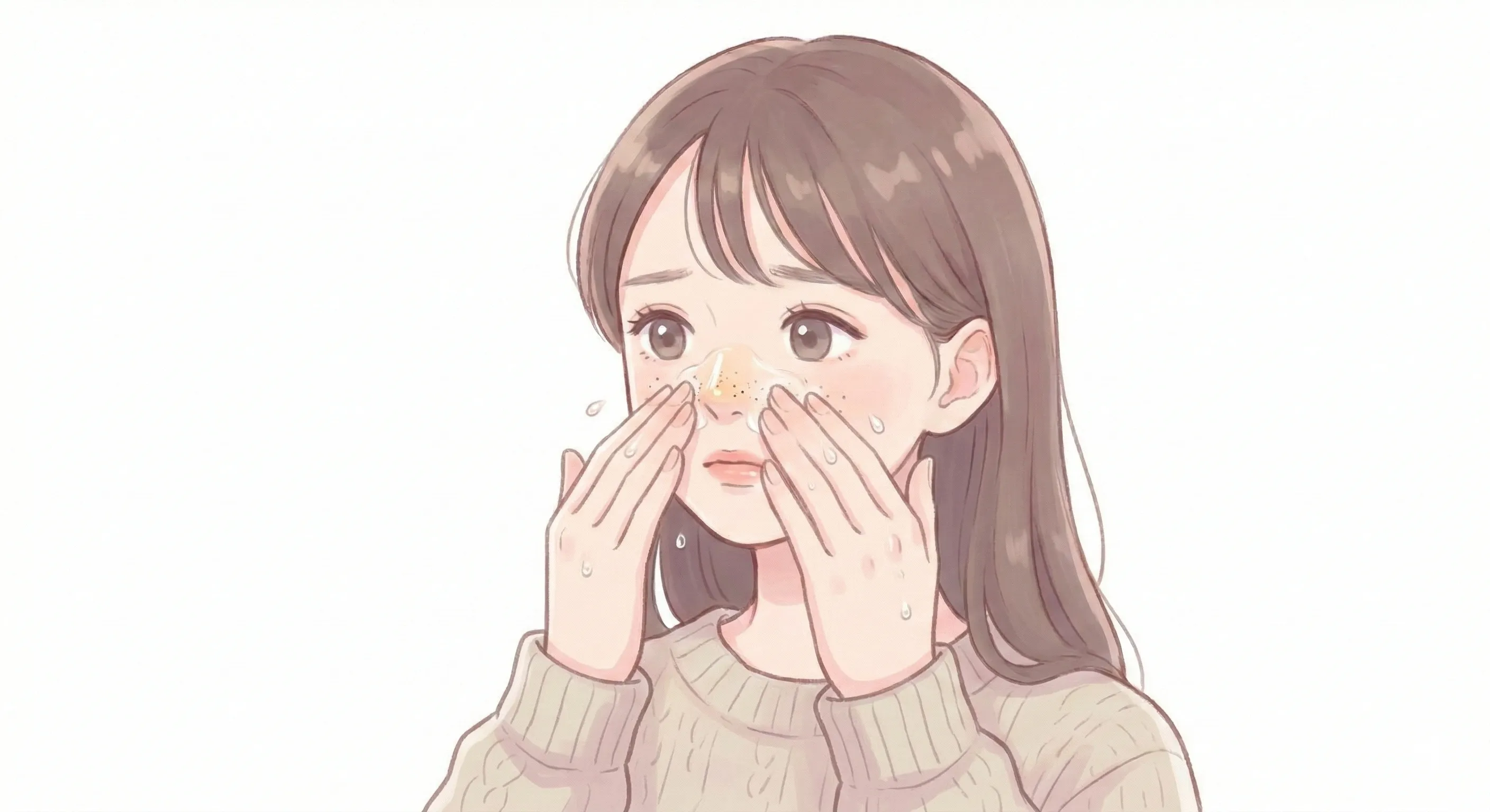 클렌징 오일로 블랙헤드를 부드럽게 롤링하여 녹여내는 모습